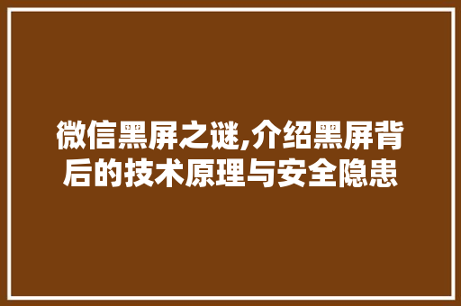 微信黑屏之谜,介绍黑屏背后的技术原理与安全隐患