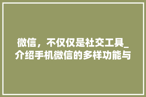 微信，不仅仅是社交工具_介绍手机微信的多样功能与深远影响