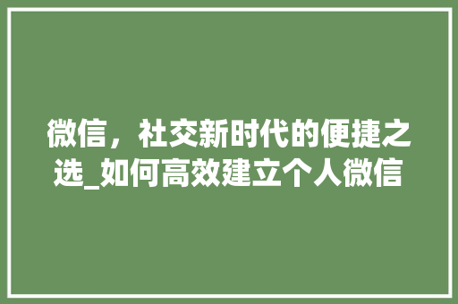 微信，社交新时代的便捷之选_如何高效建立个人微信