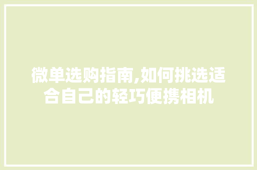 微单选购指南,如何挑选适合自己的轻巧便携相机