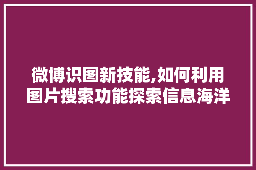 微博识图新技能,如何利用图片搜索功能探索信息海洋