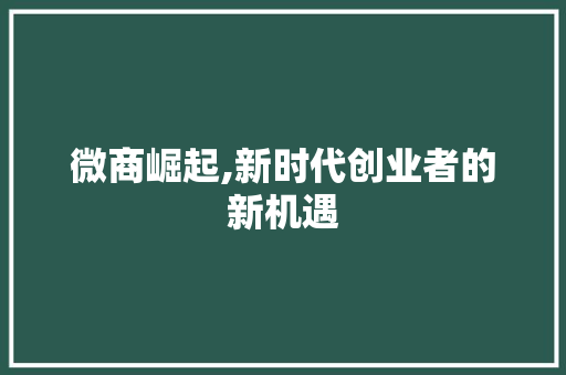 微商崛起,新时代创业者的新机遇 服务器/数据库