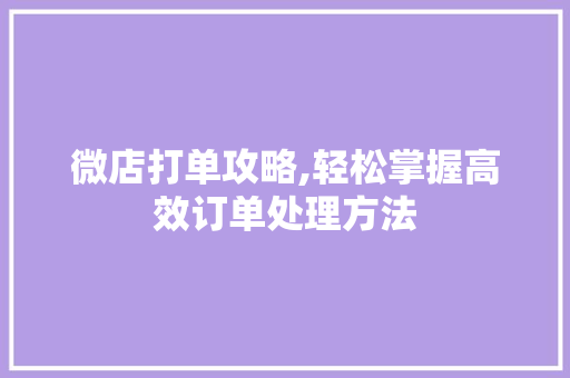 微店打单攻略,轻松掌握高效订单处理方法