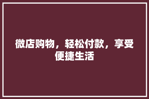 微店购物，轻松付款，享受便捷生活