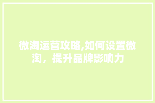 微淘运营攻略,如何设置微淘，提升品牌影响力