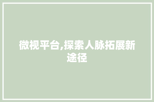微视平台,探索人脉拓展新途径