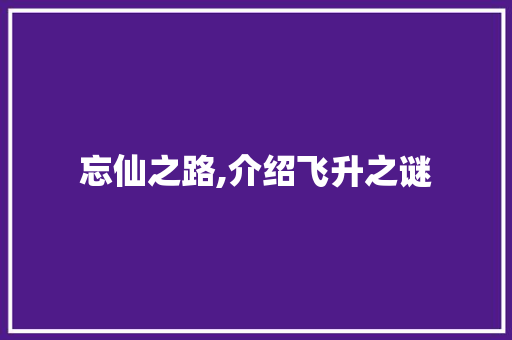 忘仙之路,介绍飞升之谜 友链在线