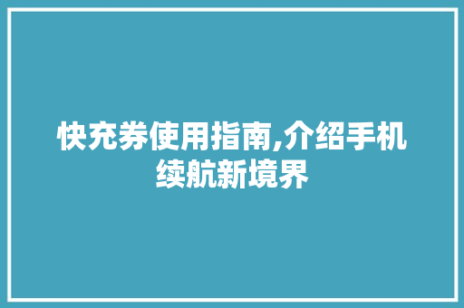 快充券使用指南,介绍手机续航新境界 SEO教程