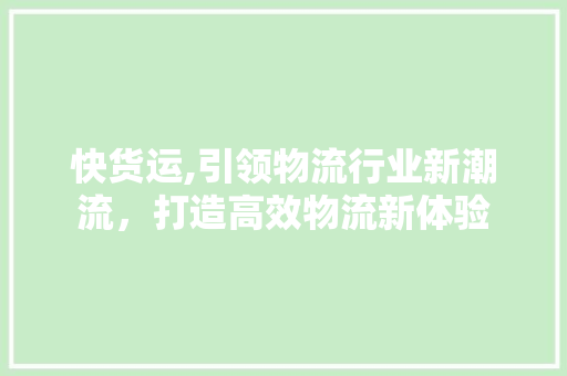快货运,引领物流行业新潮流，打造高效物流新体验 Web前端