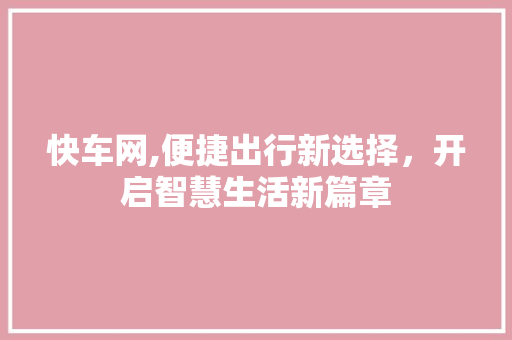 快车网,便捷出行新选择，开启智慧生活新篇章