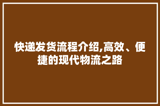 快递发货流程介绍,高效、便捷的现代物流之路 WordPress教程