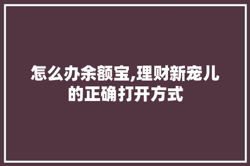 怎么办余额宝,理财新宠儿的正确打开方式 建站教程