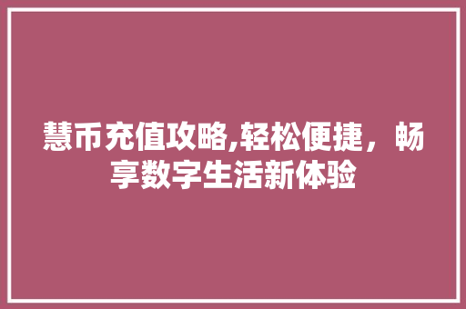 慧币充值攻略,轻松便捷，畅享数字生活新体验 Web前端