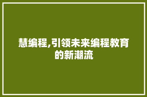 慧编程,引领未来编程教育的新潮流