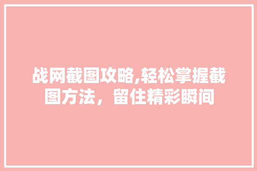 战网截图攻略,轻松掌握截图方法，留住精彩瞬间