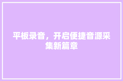 平板录音，开启便捷音源采集新篇章