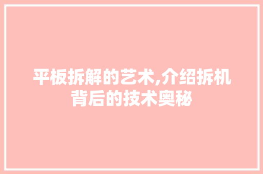 平板拆解的艺术,介绍拆机背后的技术奥秘