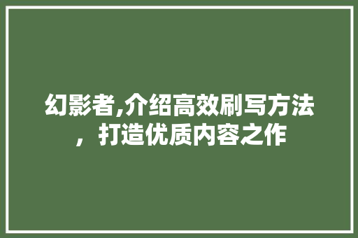 幻影者,介绍高效刷写方法，打造优质内容之作