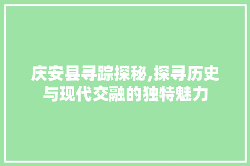 庆安县寻踪探秘,探寻历史与现代交融的独特魅力 友链在线