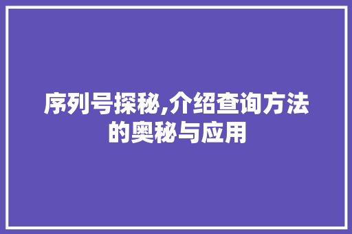 序列号探秘,介绍查询方法的奥秘与应用 服务器/数据库