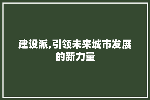 建设派,引领未来城市发展的新力量
