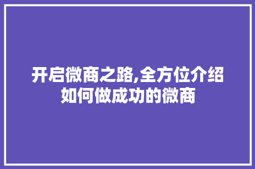 开启微商之路,全方位介绍如何做成功的微商