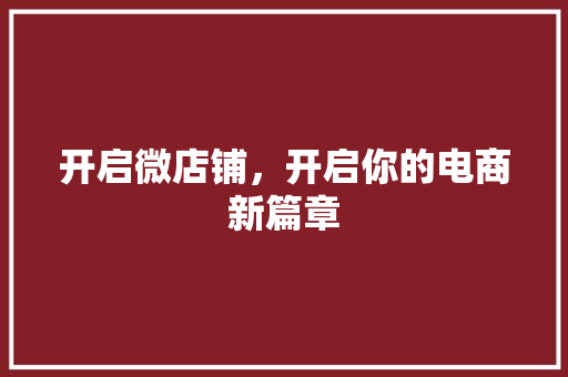 开启微店铺，开启你的电商新篇章 Web前端