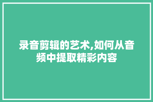 录音剪辑的艺术,如何从音频中提取精彩内容