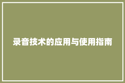 录音技术的应用与使用指南