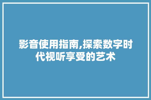 影音使用指南,探索数字时代视听享受的艺术