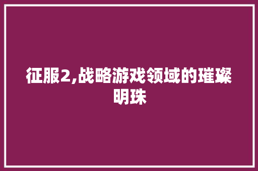 征服2,战略游戏领域的璀璨明珠