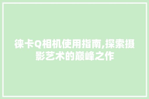 徕卡Q相机使用指南,探索摄影艺术的巅峰之作