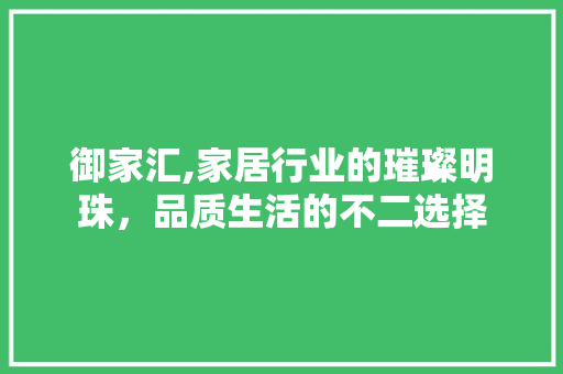 御家汇,家居行业的璀璨明珠，品质生活的不二选择
