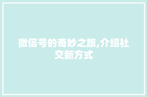微信号的奇妙之旅,介绍社交新方式