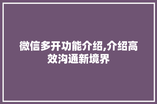 微信多开功能介绍,介绍高效沟通新境界