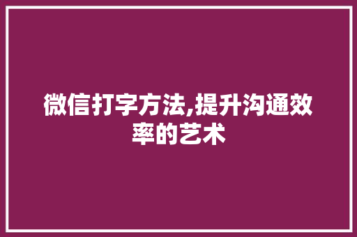 微信打字方法,提升沟通效率的艺术