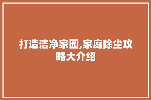 打造洁净家园,家庭除尘攻略大介绍