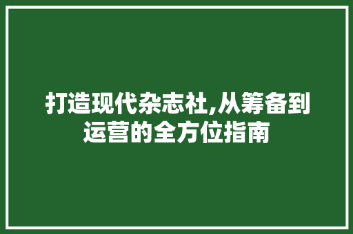 打造现代杂志社,从筹备到运营的全方位指南