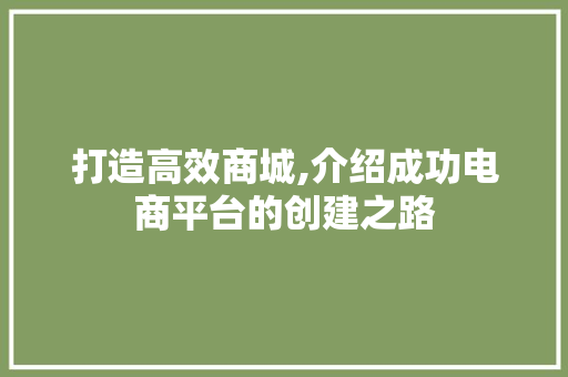 打造高效商城,介绍成功电商平台的创建之路 Web前端