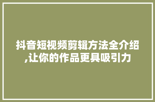 抖音短视频剪辑方法全介绍,让你的作品更具吸引力 WordPress教程