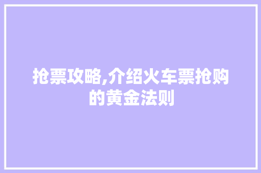 抢票攻略,介绍火车票抢购的黄金法则