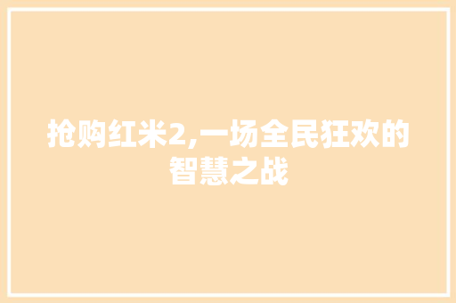 抢购红米2,一场全民狂欢的智慧之战