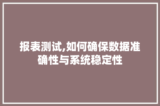 报表测试,如何确保数据准确性与系统稳定性