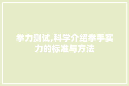 拳力测试,科学介绍拳手实力的标准与方法