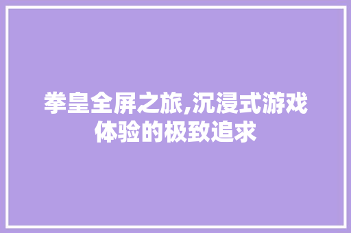 拳皇全屏之旅,沉浸式游戏体验的极致追求