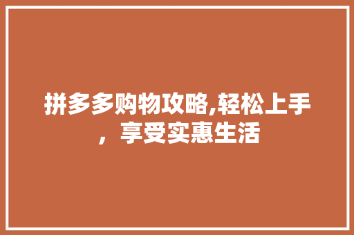 拼多多购物攻略,轻松上手，享受实惠生活