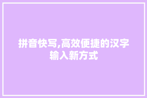 拼音快写,高效便捷的汉字输入新方式