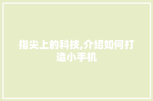 指尖上的科技,介绍如何打造小手机 指尖上的科技,介绍如何打造小手机