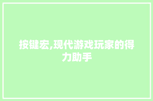 按键宏,现代游戏玩家的得力助手