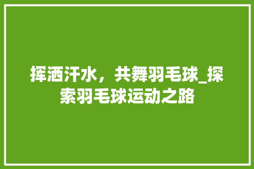 挥洒汗水，共舞羽毛球_探索羽毛球运动之路